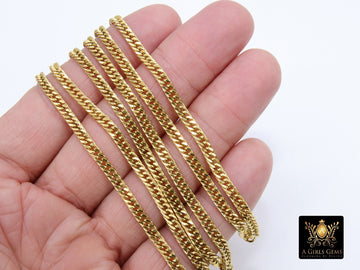 Stainless Steel Chain, 304 Gold or Silver Faceted Dainty Curb 5.5 mm Chains CH #211, Unfinished Necklace Chains